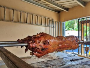 roast pig on a spit