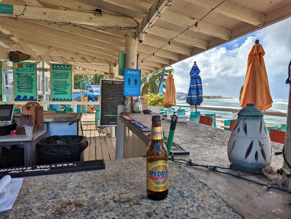 Medalla beer at a beach bar