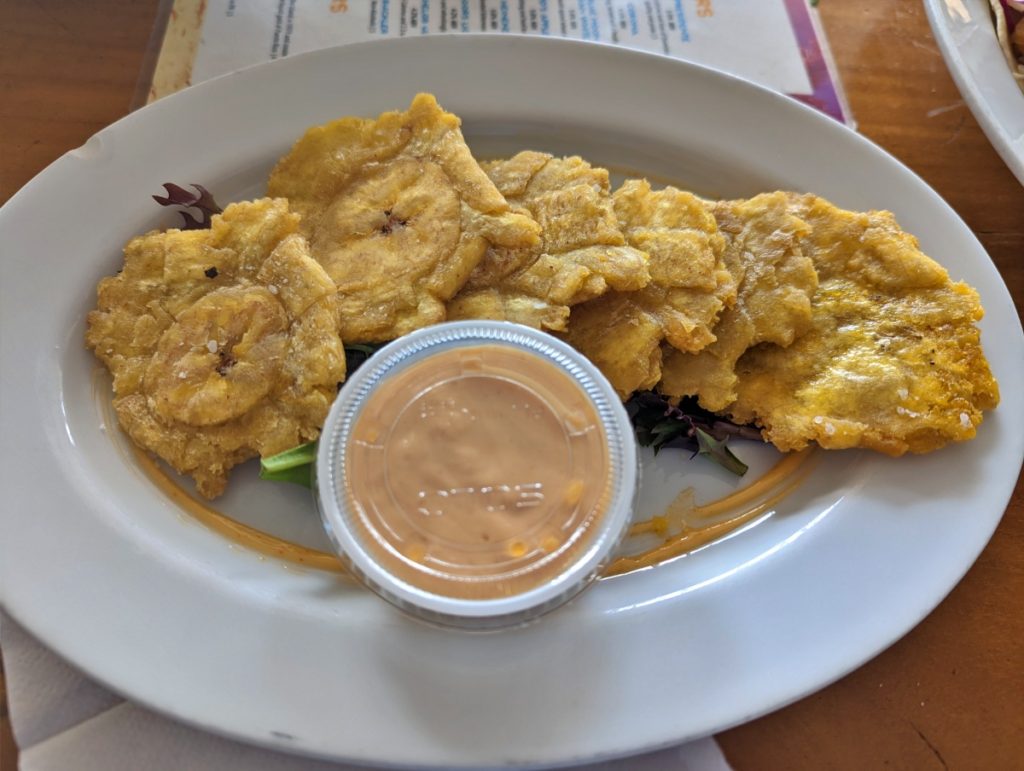 Tostones, smashed fried green plantains
