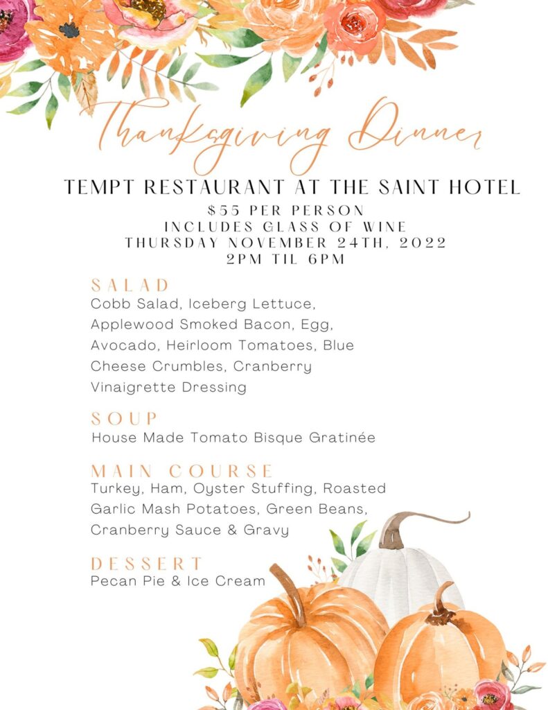 Tempt restaurant menu for thanksgiving
